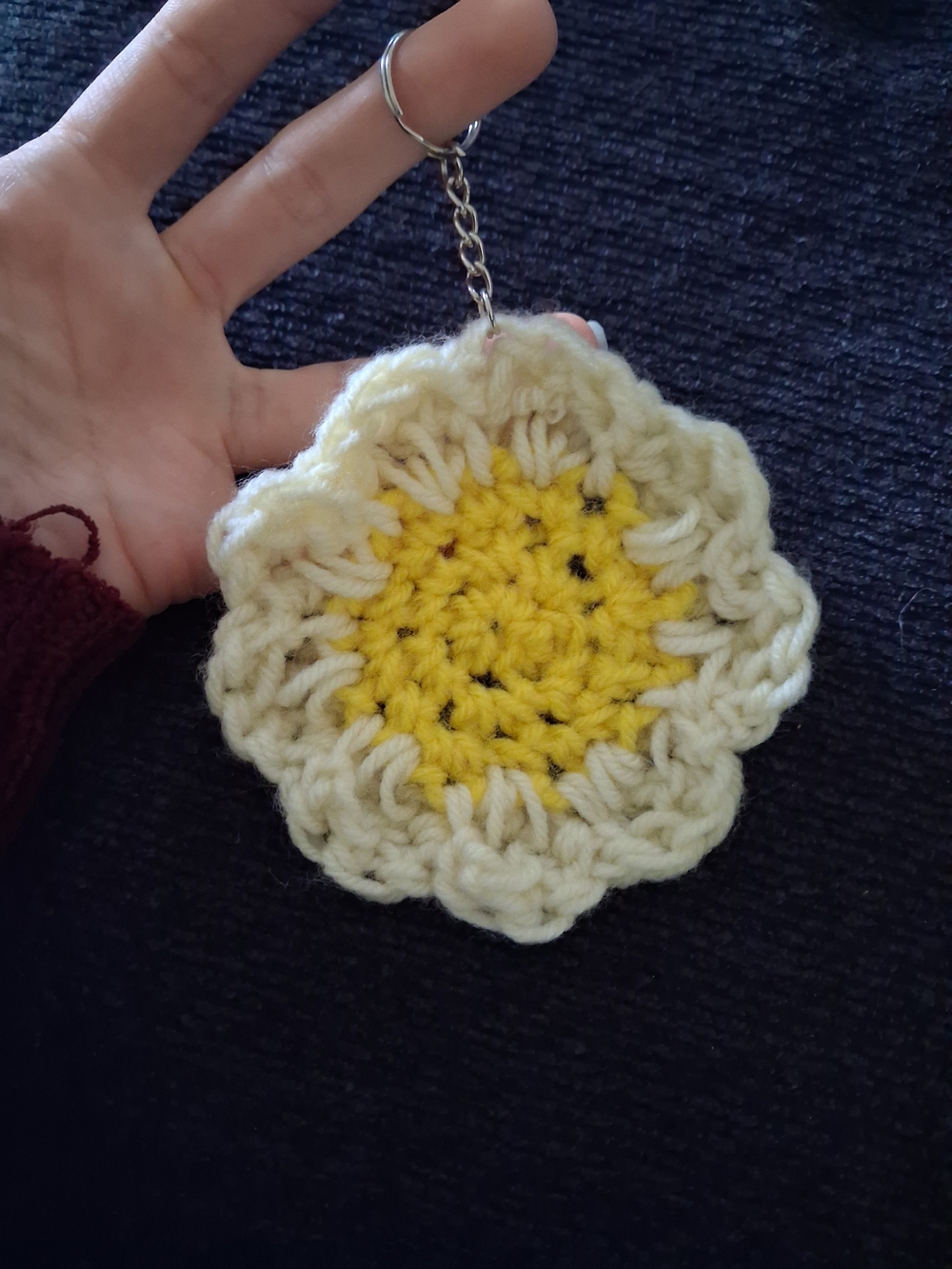NEW Handmade Crocheted Daisy Flower Keychain
